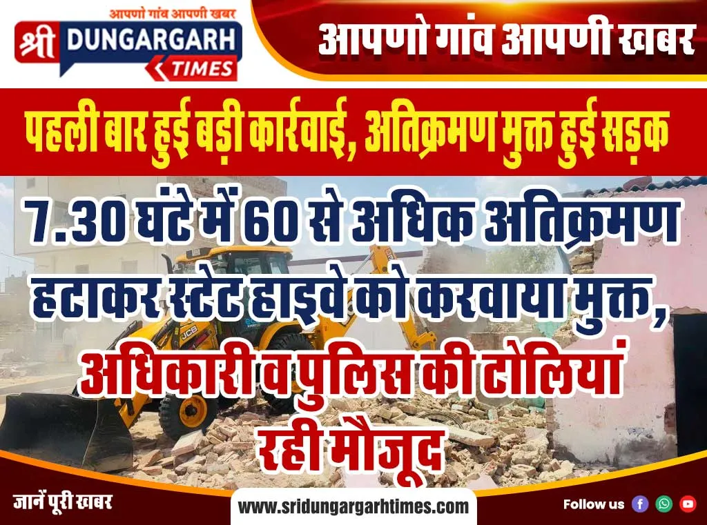 7.30 घंटे में 60 से अधिक अतिक्रमण हटाकर स्टेट हाइवे को करवाया मुक्त, अधिकारी व पुलिस की टोलियां रही मौजूद