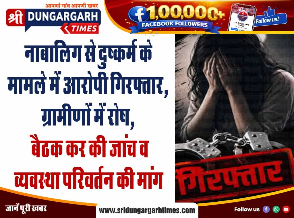 नाबालिग से दुष्कर्म के मामले में आरोपी गिरफ्तार, ग्रामीणों में रोष, बैठक कर की जांच व व्यवस्था परिवर्तन की मांग