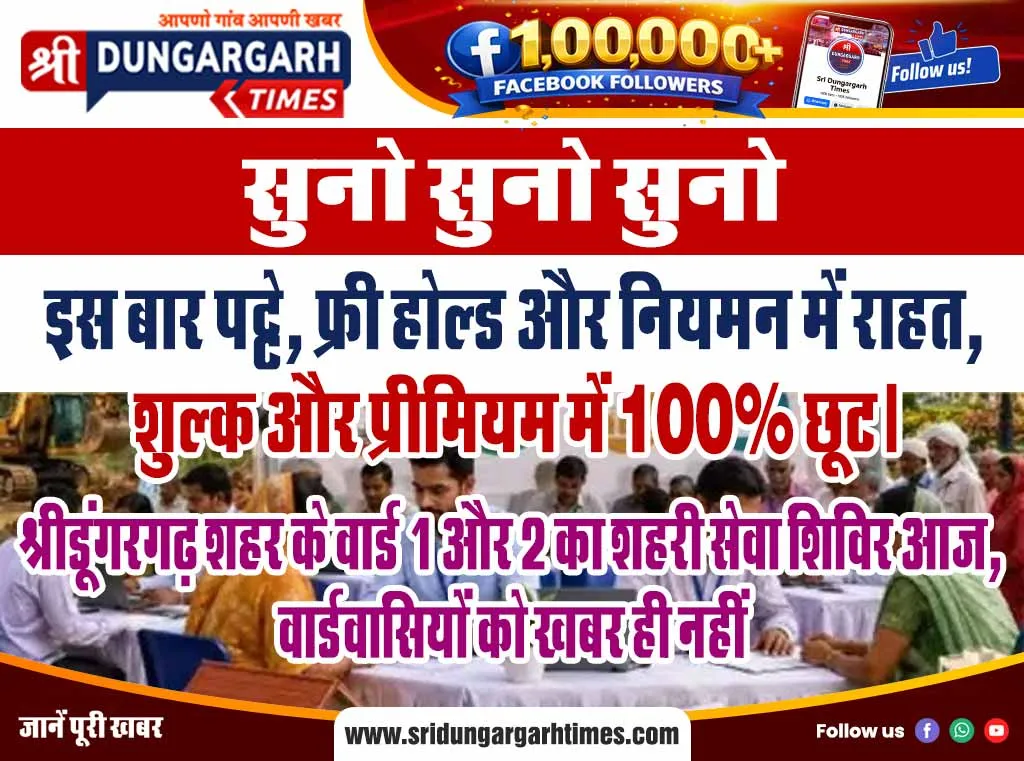 श्रीडूंगरगढ़ शहर के वार्ड 1 और 2 का शहरी सेवा शिविर आज, वार्डवासियों को खबर ही नहीं