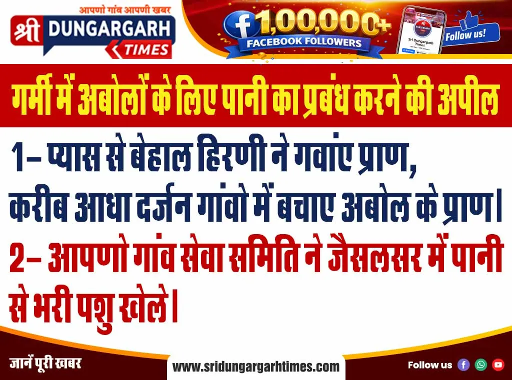 गर्मी में अबोलों के लिए पानी का प्रबंध करने की अपील
