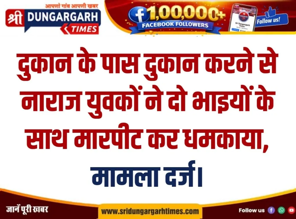 दुकान के पास दुकान करने से नाराज युवकों ने दो भाइयों के साथ मारपीट कर धमकाया, मामला दर्ज।