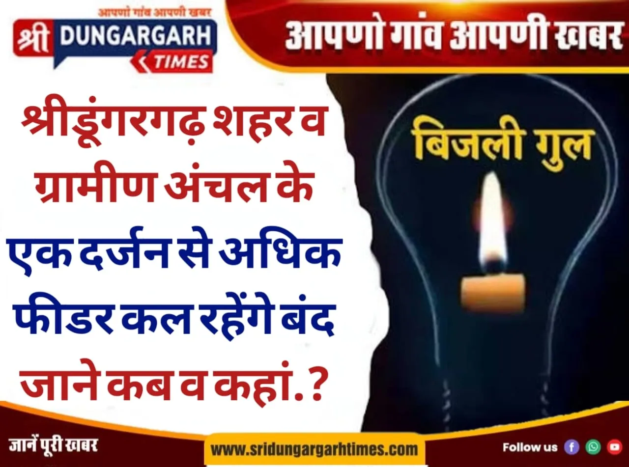 श्रीडूंगरगढ़ शहर व ग्रामीण अंचल के एक दर्जन से अधिक फीडर कल रहेंगे बंद, जाने कब व कहां.?