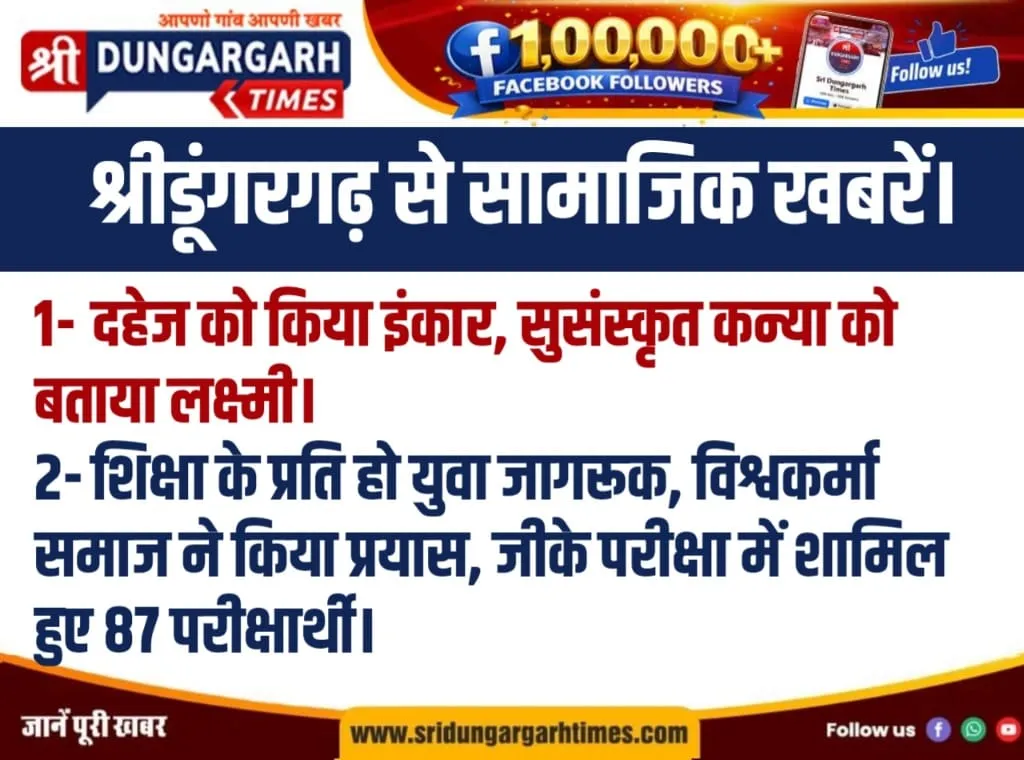 श्रीडूंगरगढ़ अंचल से खास सामाजिक खबरें।
