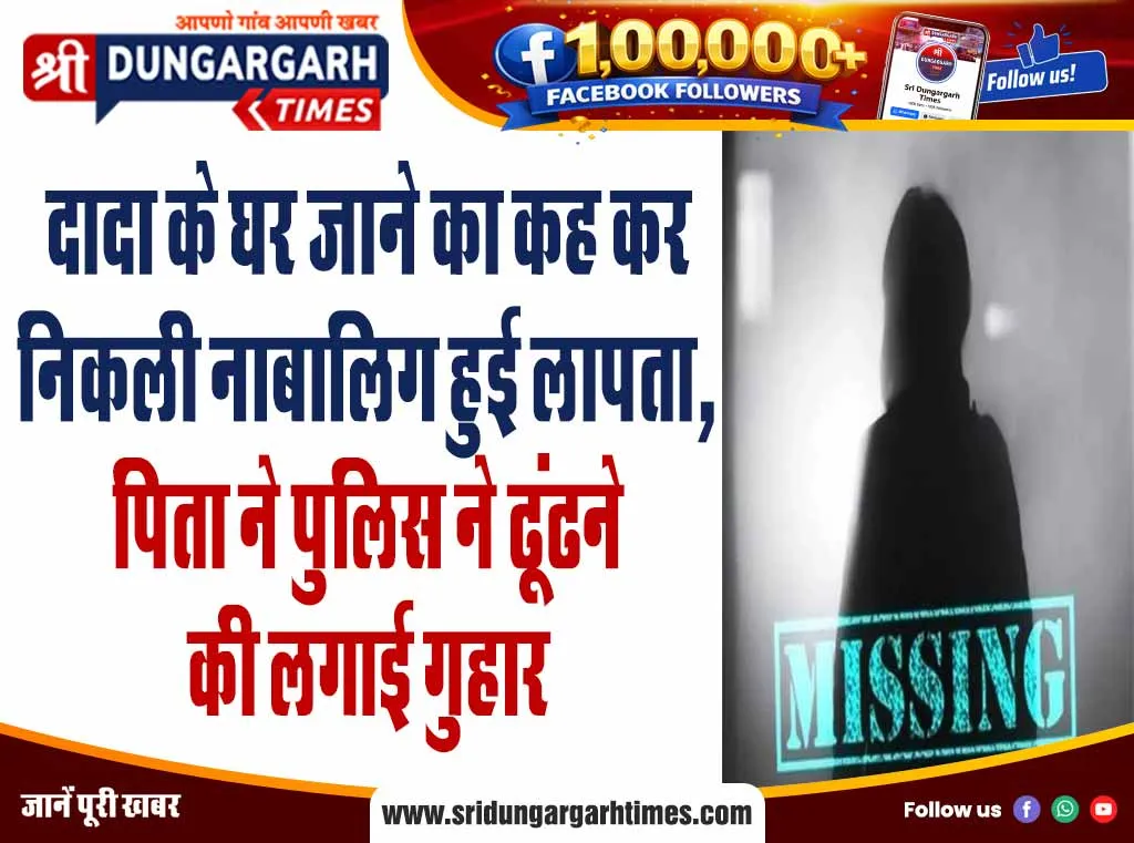 दादा के घर जाने का कह कर निकली नाबालिग हुई लापता, पिता ने पुलिस ने ढूंढने की लगाई गुहार