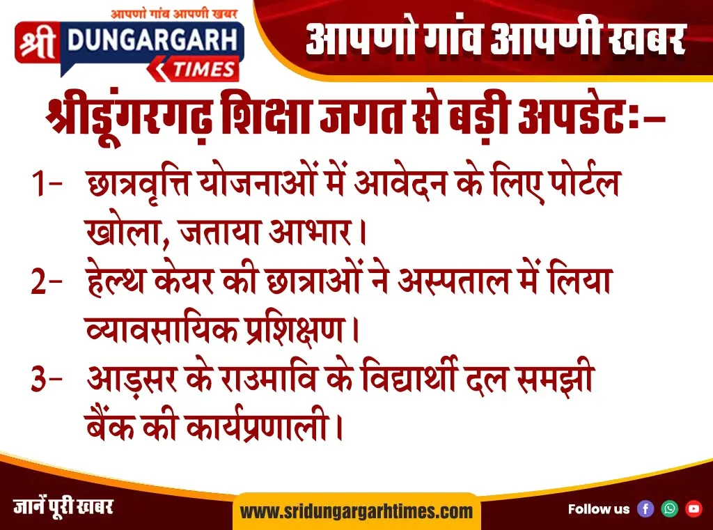 श्रीडूंगरगढ़ शिक्षा जगत से बड़ी अपडेट:-