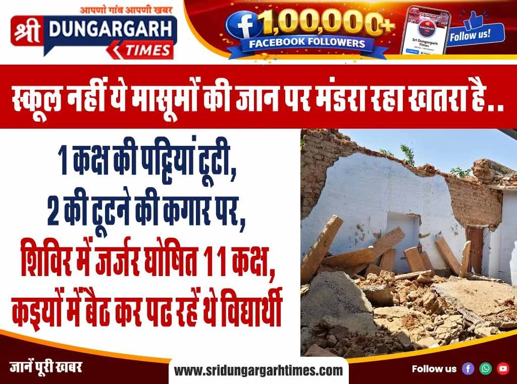 1 कक्ष की पट्टियां टूटी, 2 की टूटने की कगार पर, शिविर में जर्जर घोषित 11 कक्ष, कइयों में बैठ कर पढ रहें थे विद्यार्थी