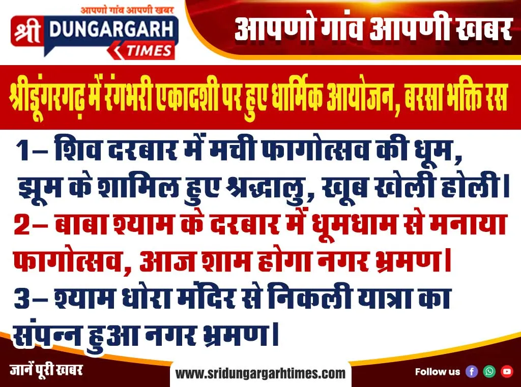 श्रीडूंगरगढ़ में रंगभरी एकादशी पर हुए धार्मिक आयोजन, बरसा भक्ति रस