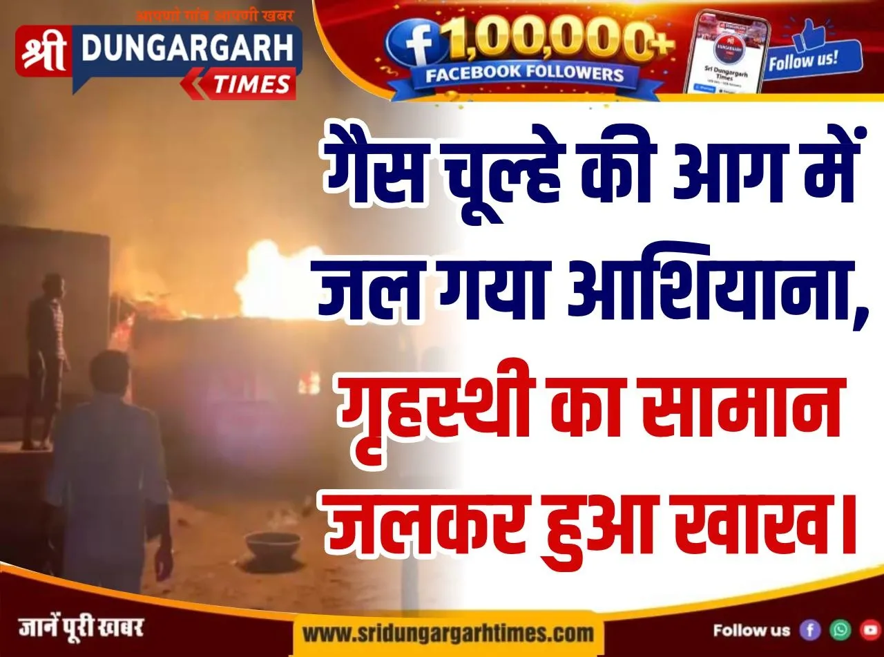 गैस चूल्हे की आग से जल गया आशियाना, गृहस्थी का सामान जलकर हुआ खाख।