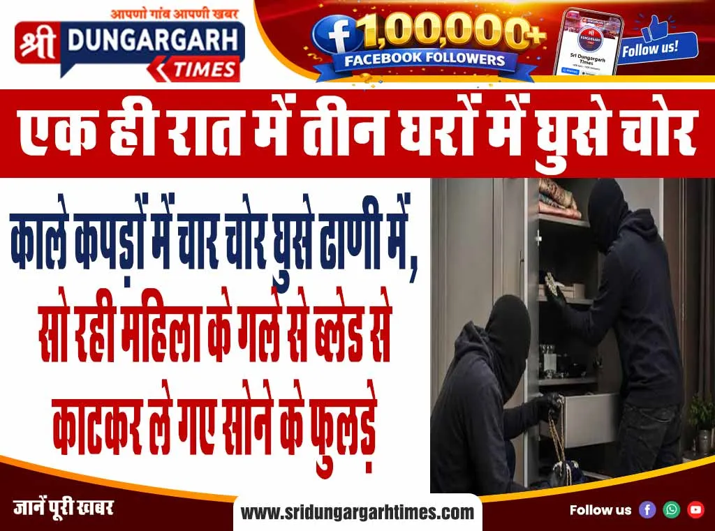 काले कपड़ों में चार चोर घुसे ढाणी में, सो रही महिला के गले से ब्लेड से काटकर ले गए सोने के फुलड़े
