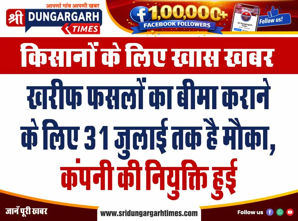 खरीफ फसलों का बीमा कराने के लिए 31 जुलाई तक है मौका, कंपनी की नियुक्ति हुई