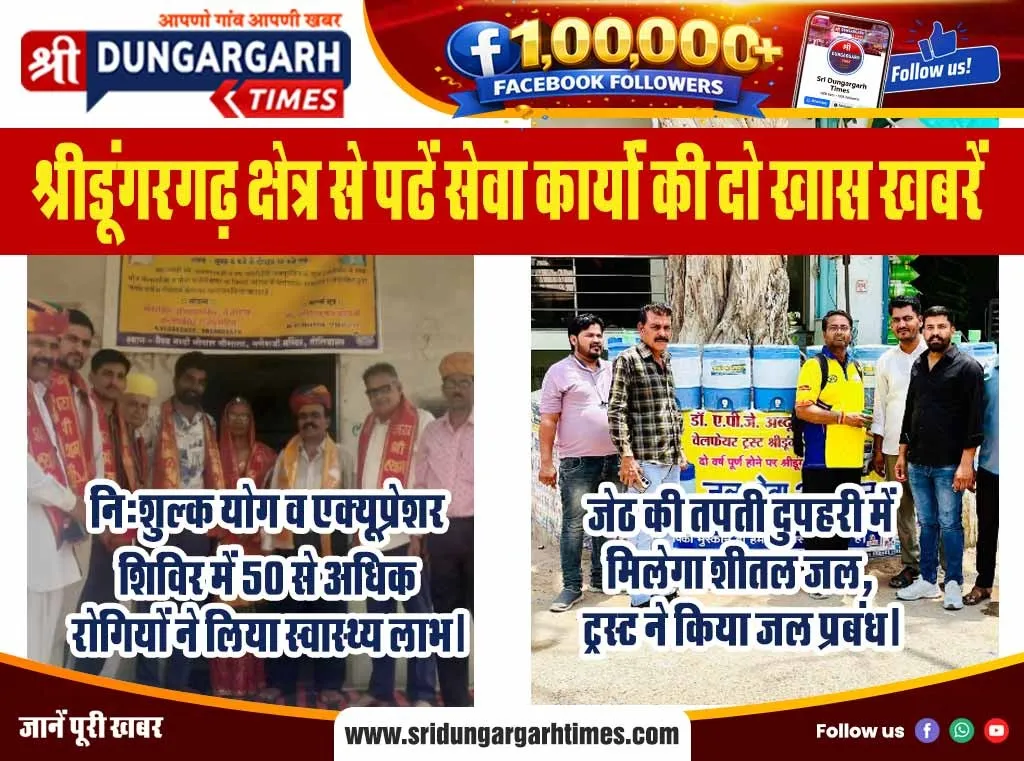 श्रीडूंगरगढ़ क्षेत्र से पढें सेवा कार्यों की दो खास खबरें:-