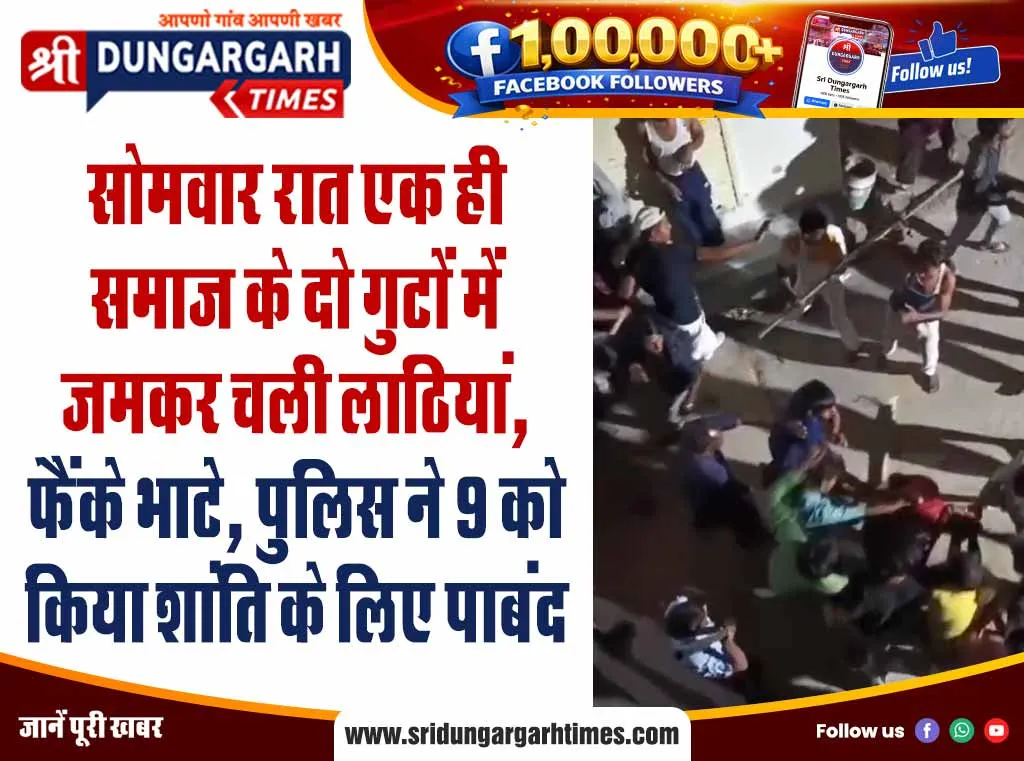 सोमवार रात एक ही समाज के दो गुटों में जमकर चली लाठियां, फैंके भाटे, पुलिस ने 9 को किया शांति के लिए पाबंद