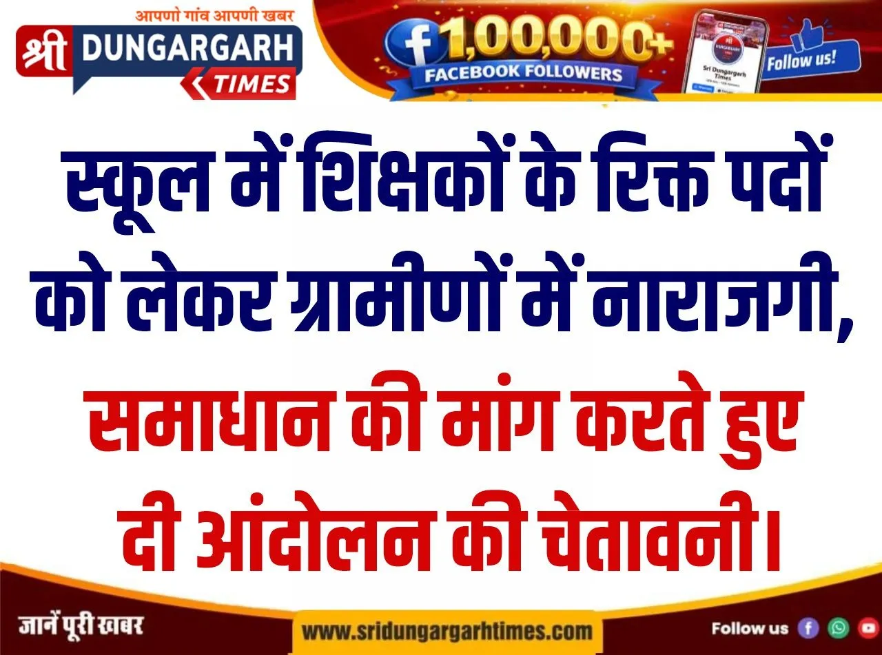 स्कूल में शिक्षकों के रिक्त पदों को लेकर ग्रामीणों में नाराजगी, समाधान की मांग करते हुए दी आंदोलन की चेतावनी।