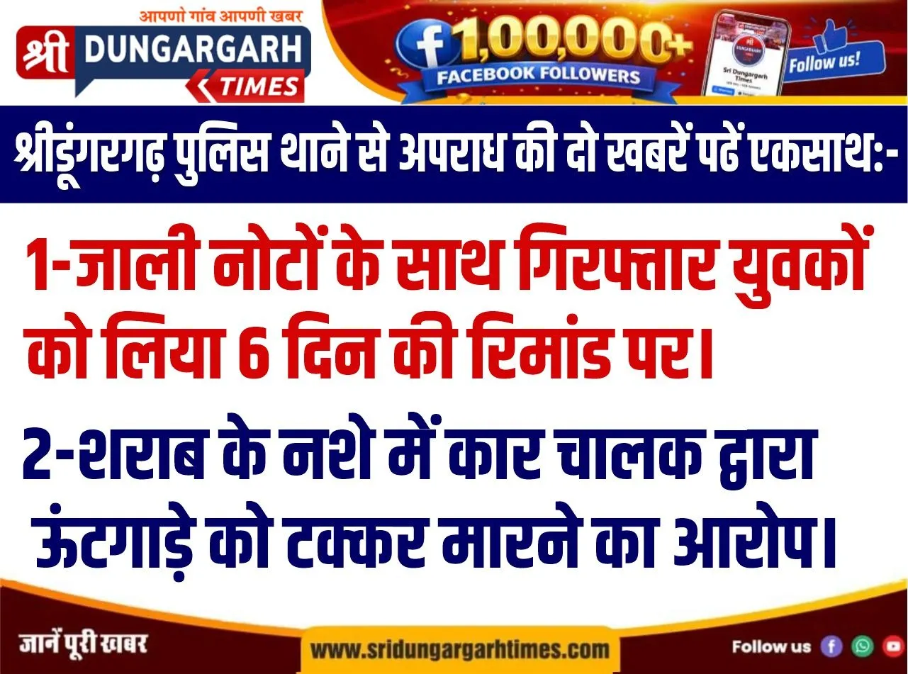 श्रीडूंगरगढ़ पुलिस थाने से अपराध की दो खबरें पढें एकसाथ:-