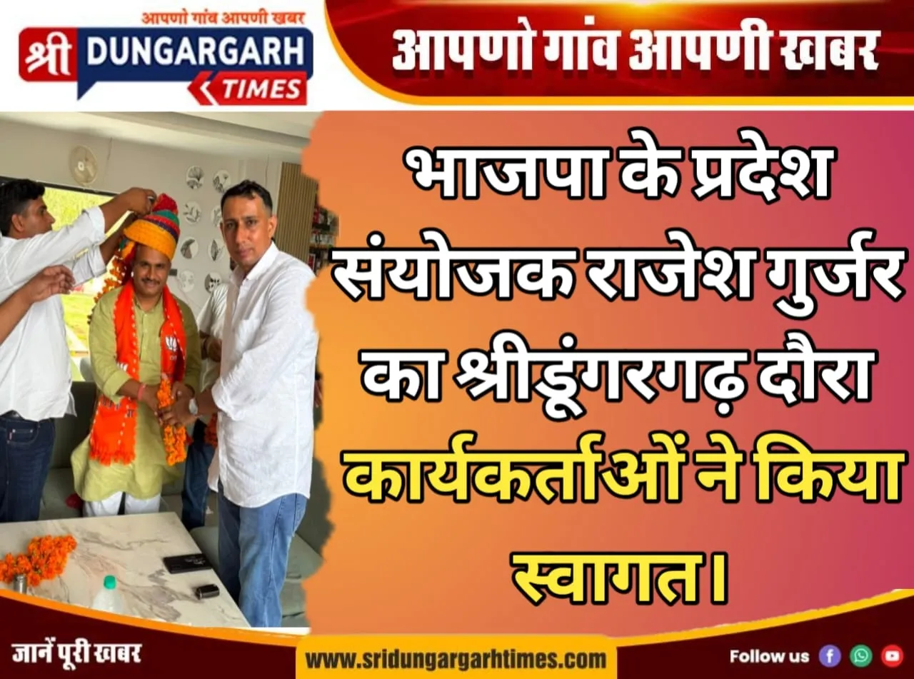 भाजपा के प्रदेश संयोजक राजेश गुर्जर का श्रीडूंगरगढ़ दौरा, कार्यकर्ताओं ने किया स्वागत।