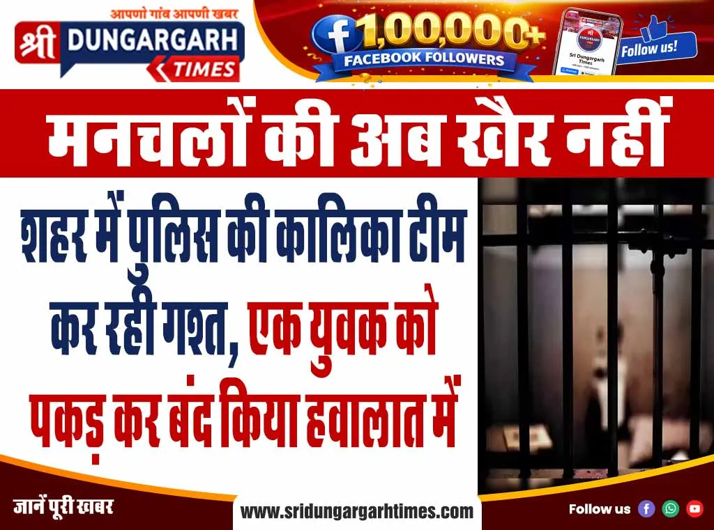 शहर में पुलिस की कालिका टीम कर रही गश्त, एक युवक को पकड़ कर बंद किया हवालात में