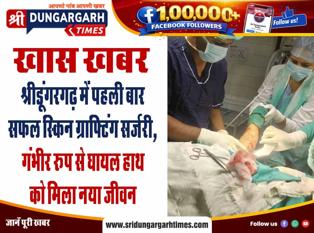 श्रीडूंगरगढ़ में पहली बार सफल स्किन ग्राफ्टिंग सर्जरी, गंभीर रूप से घायल हाथ को मिला नया जीवन