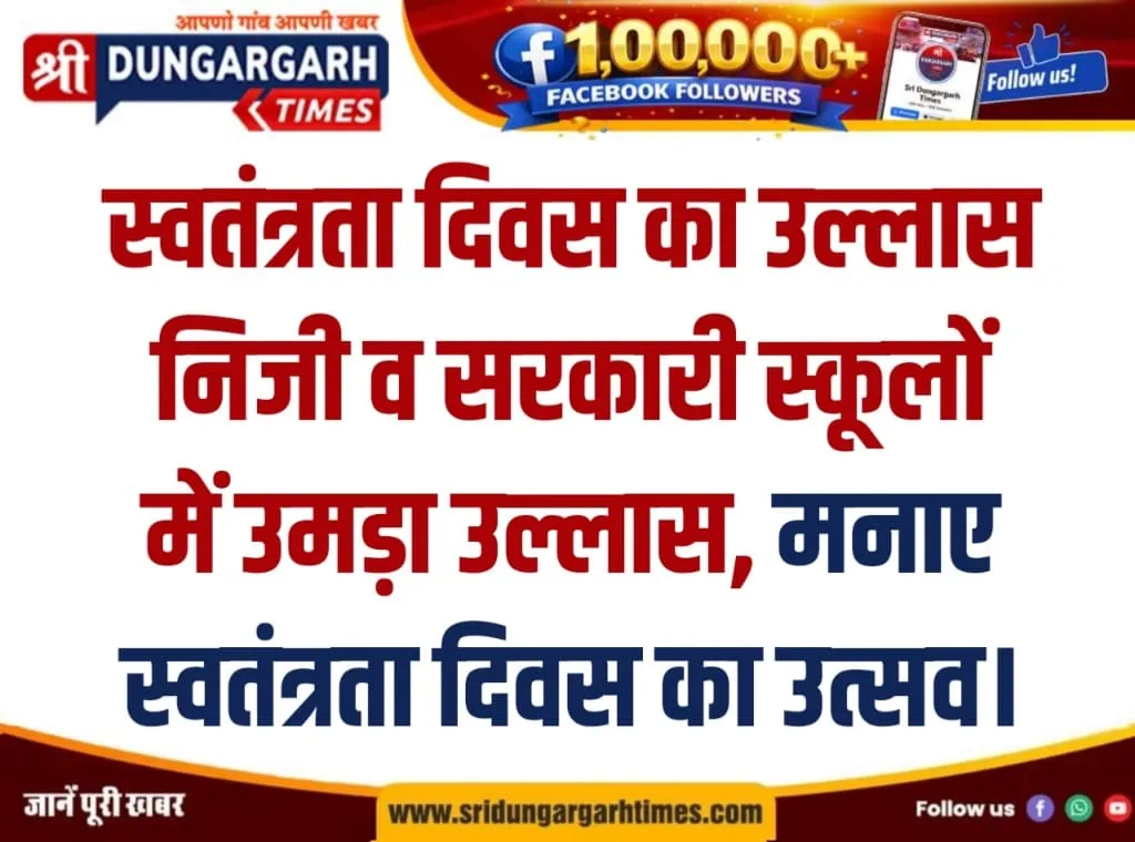 निजी व सरकारी स्कूलों में उमड़ा उल्लास, मनाए स्वतंत्रता दिवस का उत्सव।