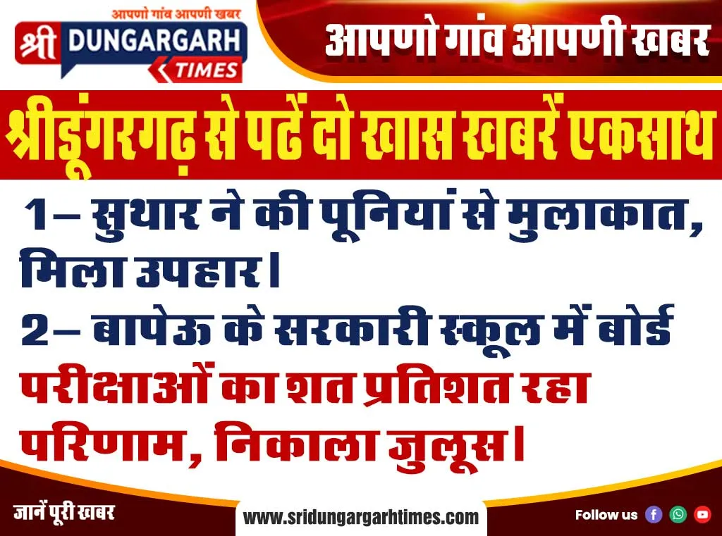 श्रीडूंगरगढ़ से पढें दो खास खबरें एकसाथ