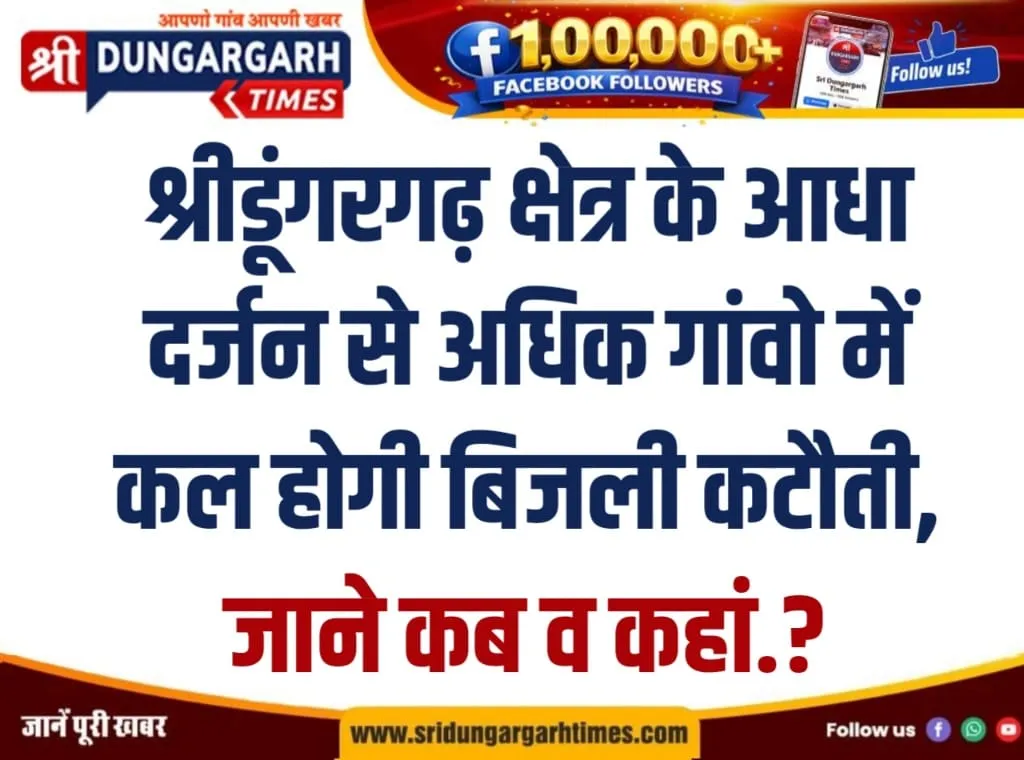 श्रीडूंगरगढ़ क्षेत्र के आधा दर्जन से अधिक गांवो में कल होगी बिजली कटौती, जाने कब व कहां.?