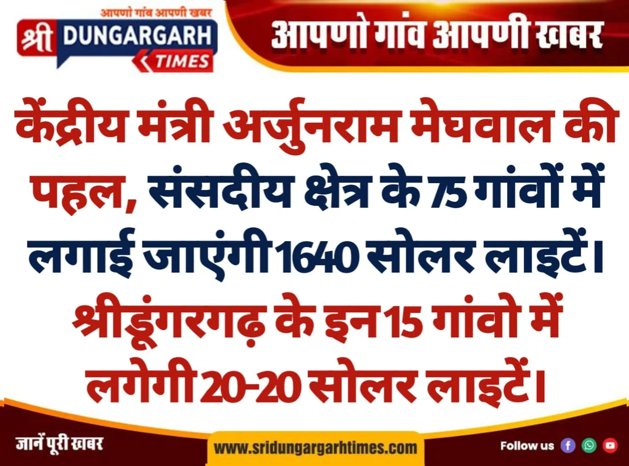 श्रीडूंगरगढ़ के इन 15 गांवो में सार्वजनिक स्थानों पर लगेगी सोलर लाइटें।