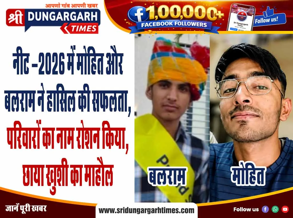 नीट -2026 में मोहित और बलराम ने हासिल की सफलता, परिवारों का नाम रोशन किया, छाया खुशी का माहौल