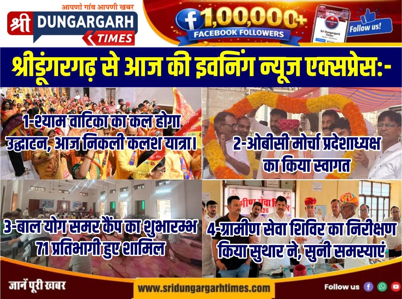 श्रीडूंगरगढ़ क्षेत्र से न्यूज एक्सप्रेस में पढ़ें आज की खास खबरें एकसाथ