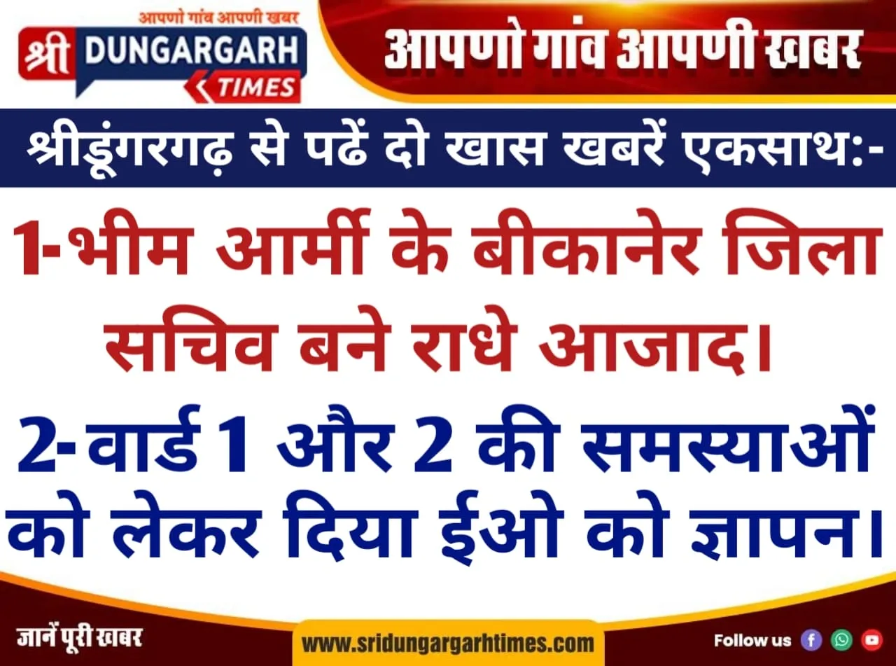 श्रीडूंगरगढ़ से पढें दो खास खबरें एकसाथ:-