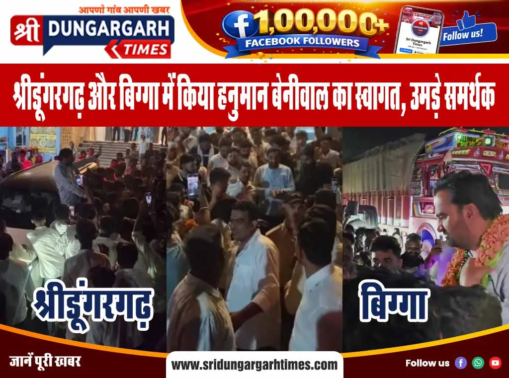 श्रीडूंगरगढ़ और बिग्गा में किया हनुमान बेनीवाल का स्वागत, उमड़े समर्थक