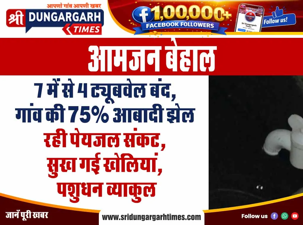 7 में से 4 ट्यूबवेल बंद, गांव की 75% आबादी झेल रही पेयजल संकट, सुख गई खेलियां, पशुधन व्याकुल