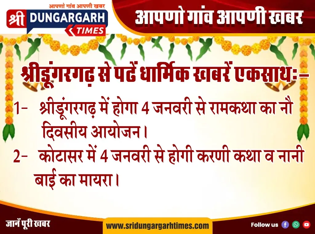 श्रीडूंगरगढ़ में होगी रामकथा, कोटासर में होगी करणी कथा, श्रद्धालु जुटे तैयारी में..