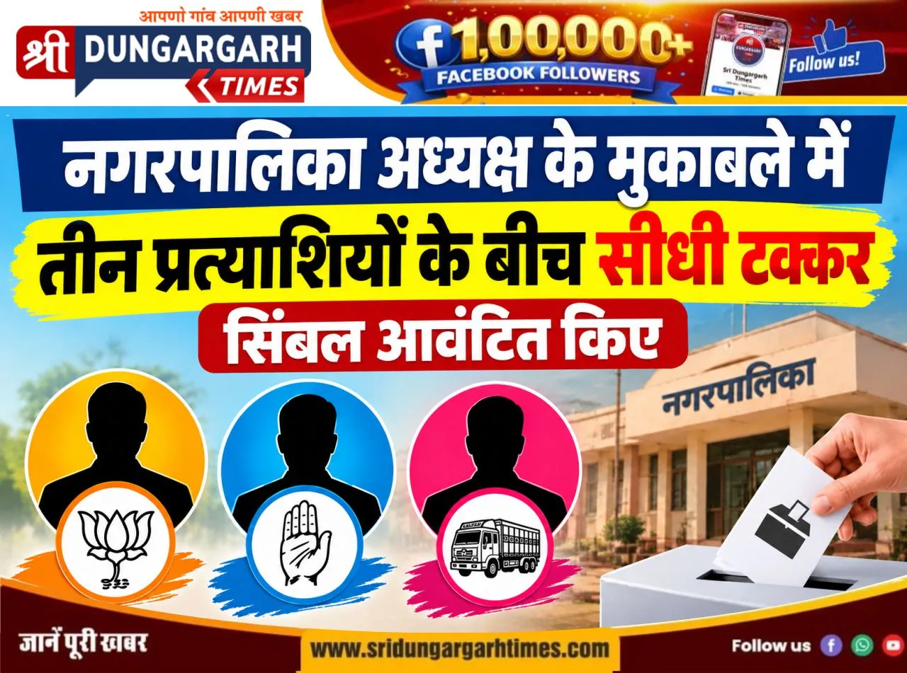 नगरपालिका अध्यक्ष के मुकाबले में तीन प्रत्याशियों के बीच सीधी टक्कर, चुनाव चिह्न आवंटित।