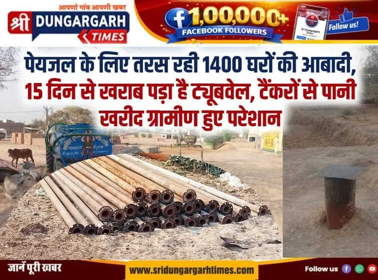 पेयजल के लिए तरस रही 1400 घरों की आबादी, 15 दिन से खराब पड़ा है ट्यूबवेल, टैंकरों से पानी खरीद ग्रामीण हुए परेशान।
