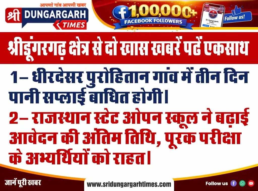 श्रीडूंगरगढ़ क्षेत्र से दो खास खबरें पढें एकसाथ
