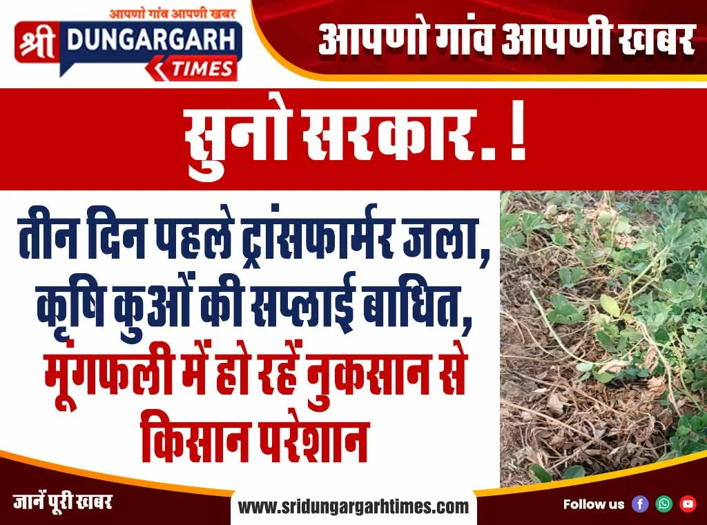 तीन दिन पहले ट्रांसफार्मर जला, कृषि कुओं की सप्लाई बाधित, मूंगफली में हो रहें नुकसान से किसान परेशान