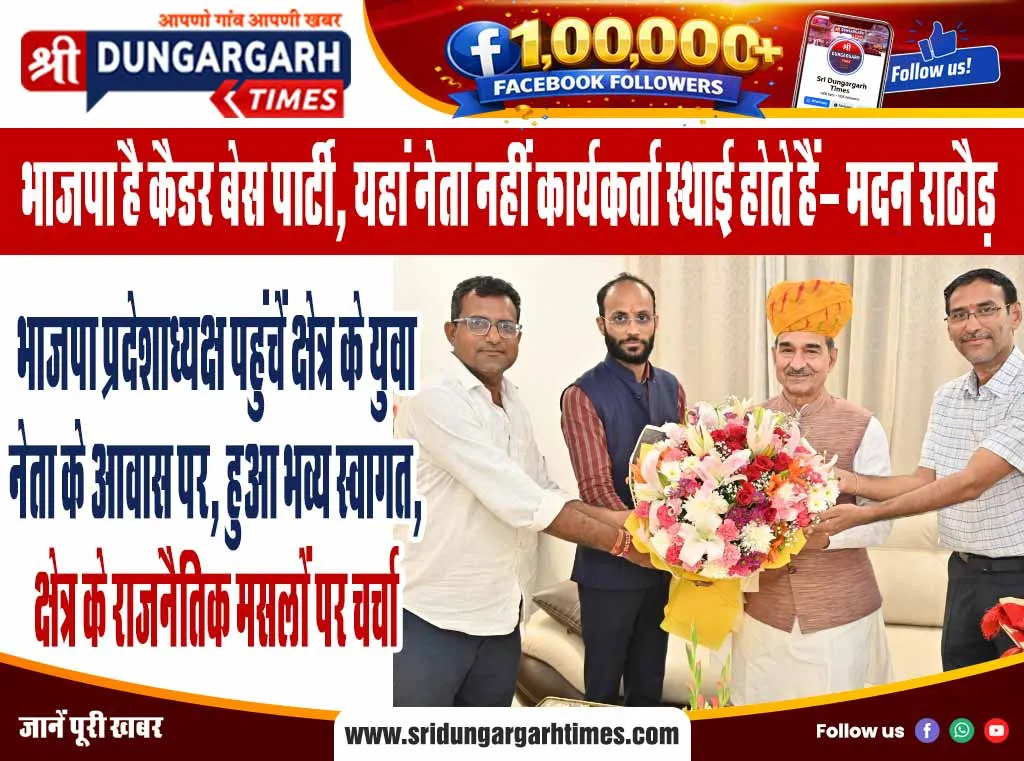 भाजपा प्रदेशाध्यक्ष पहुंचें क्षेत्र के युवा नेता के आवास पर, हुआ भव्य स्वागत, क्षेत्र के राजनैतिक मसलों पर चर्चा