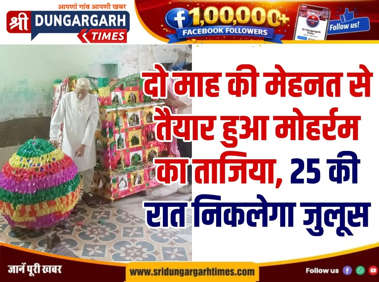 दो माह की मेहनत से तैयार हुआ मोहर्रम का ताजिया, 25 की रात निकलेगा जुलूस