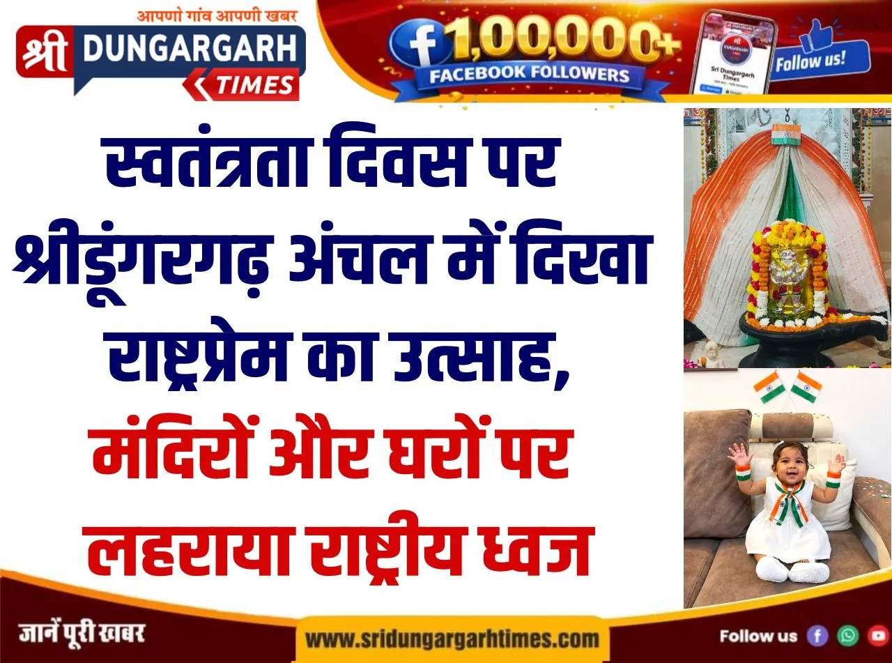 स्वतंत्रता दिवस पर श्रीडूंगरगढ़ अंचल में दिखा राष्ट्रप्रेम का उत्साह, मंदिरों और घरों पर लहराया राष्ट्रीय ध्वज