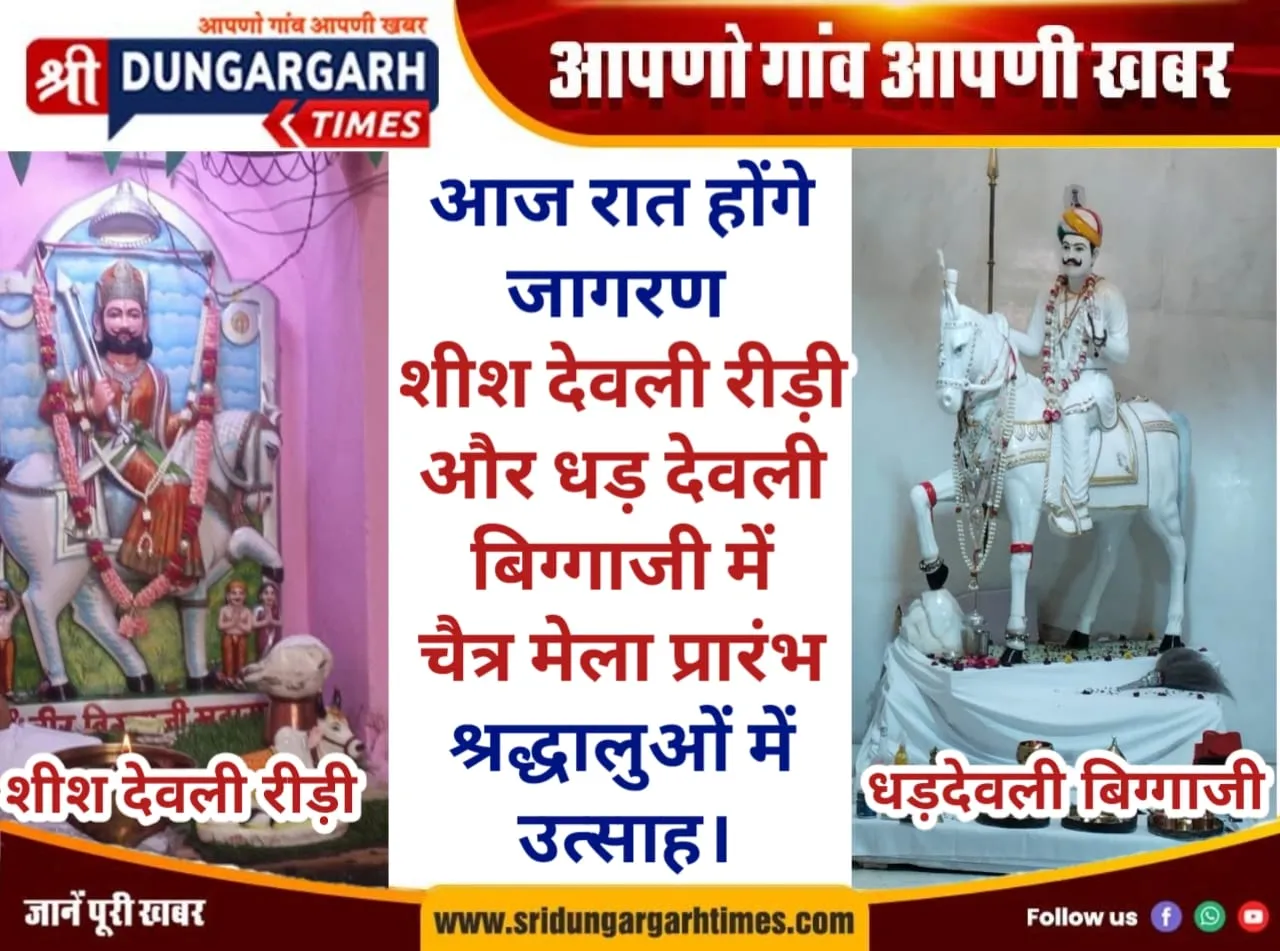 शीश देवली रीड़ी और धड़ देवली बिग्गाजी में चैत्र मेला प्रारंभ, श्रद्धालुओं में उत्साह।