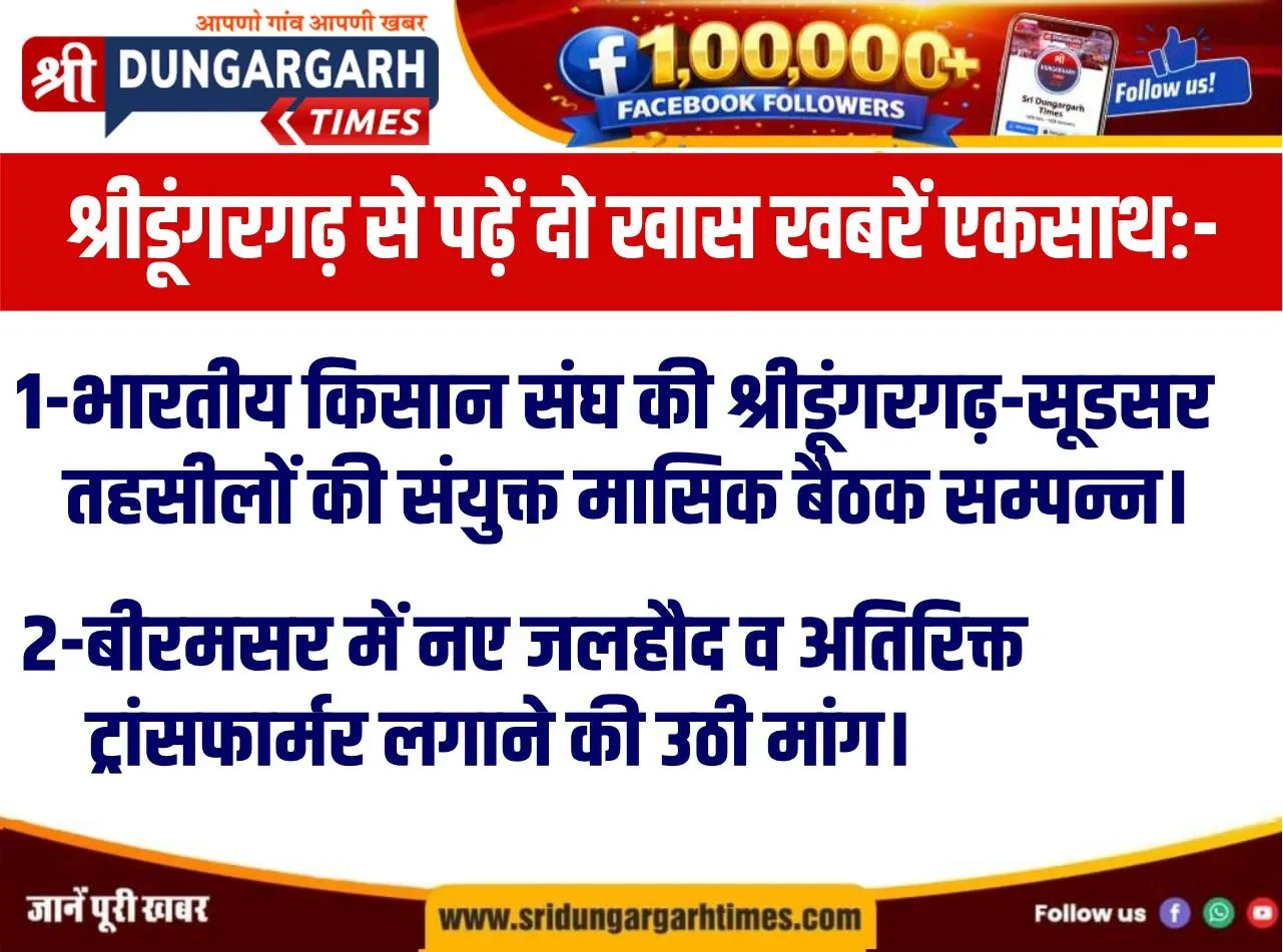 श्रीडूंगरगढ़ से पढ़ें सोमवार की दो खास खबरें एकसाथ