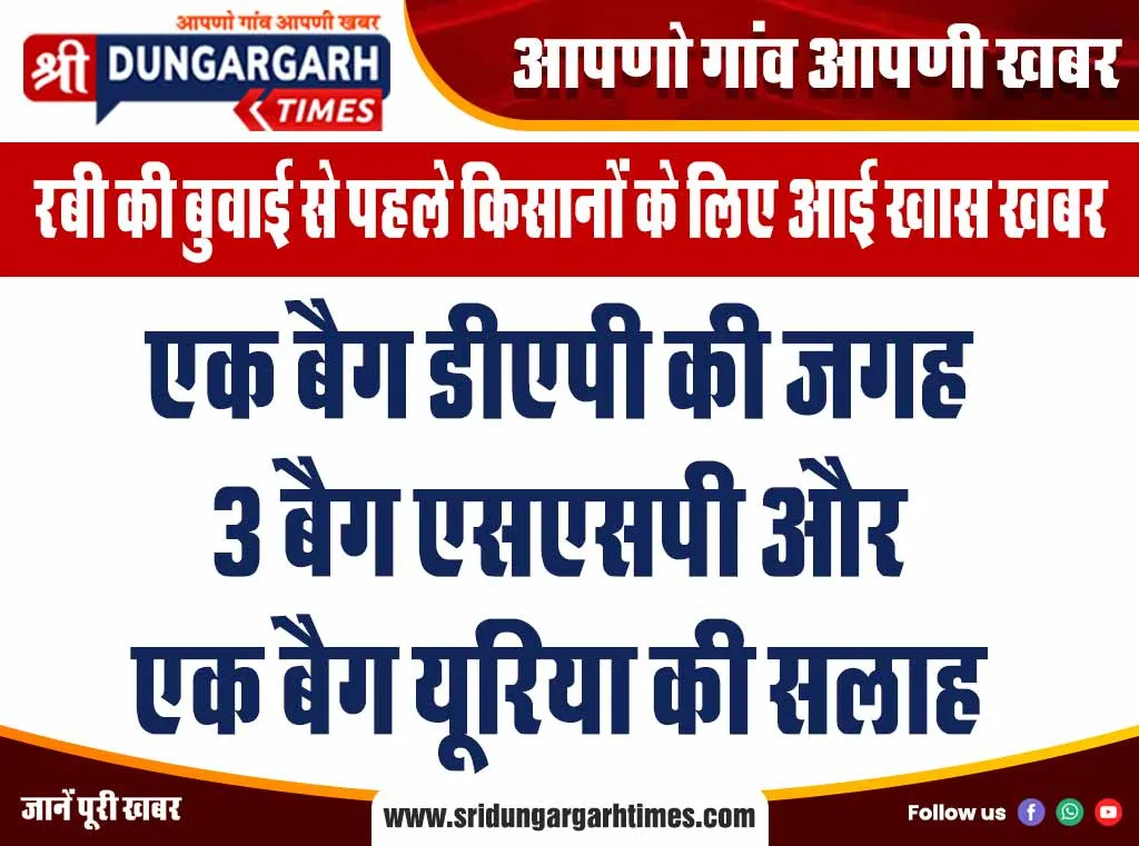 एक बैग डीएपी की जगह 3 बैग एसएसपी और एक बैग यूरिया की सलाह
