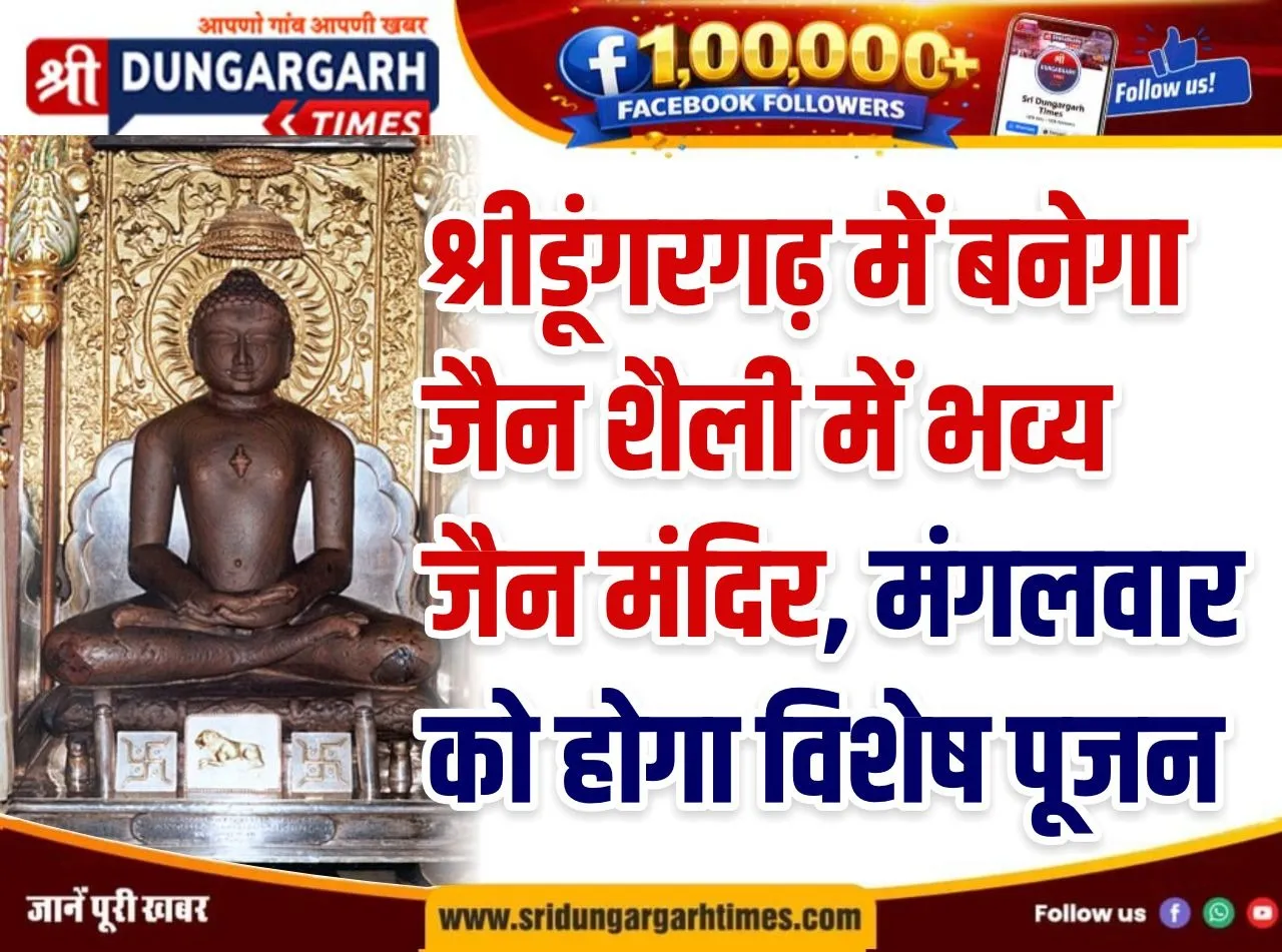श्रीडूंगरगढ़ में बनेगा जैन शैली में भव्य जैन मंदिर, मंगलवार को होगा विशेष पूजन।